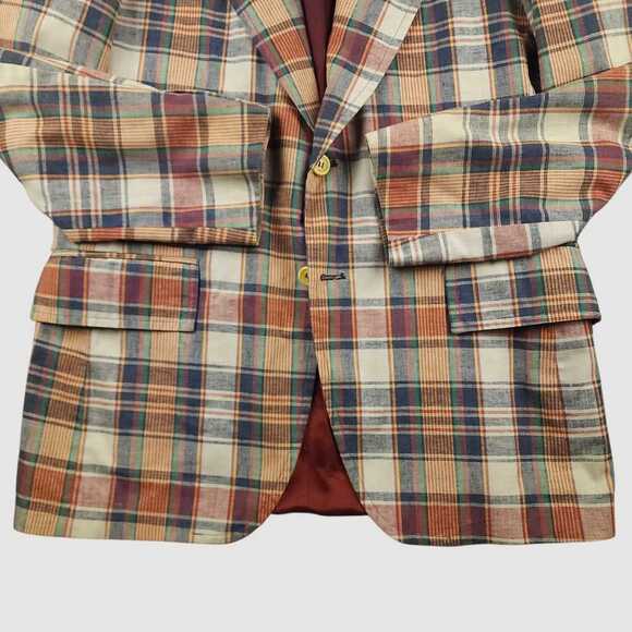 Vtg 70s Indian Madras Plaid Sport Coat Jacket Mens 42L Wide Lapel Ivy Prep Sack - Picture 8 of 10
